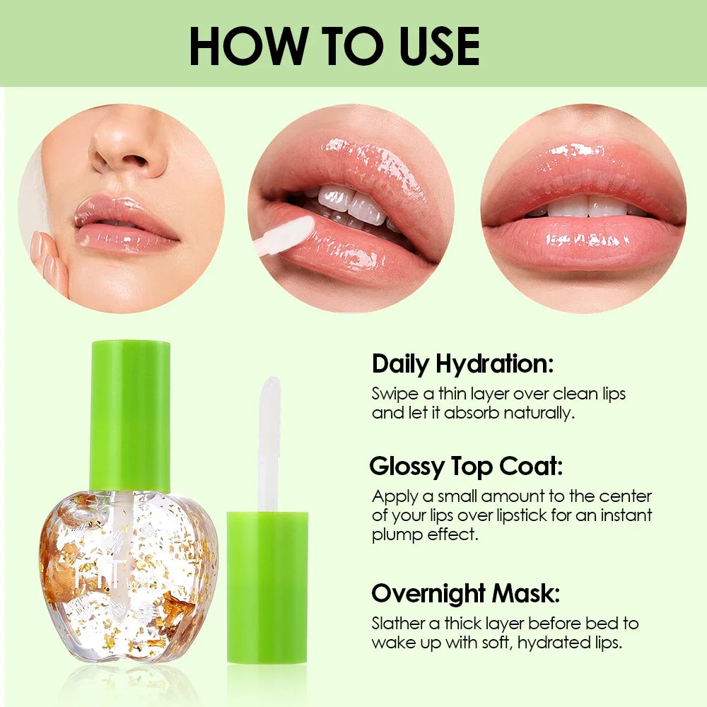 Julystar Gold Leaf Clear Lip Oil | Non-Sticky Glossy Lip Gloss Lip Oil Gloss QXL