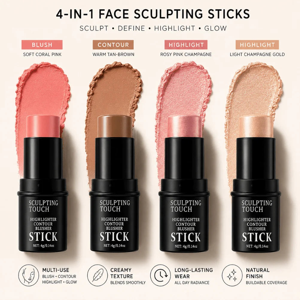 4-Pc Face Sculpting Kit | Blush, Contour & Highlighter Sticks Face Sculpting Kit QXL