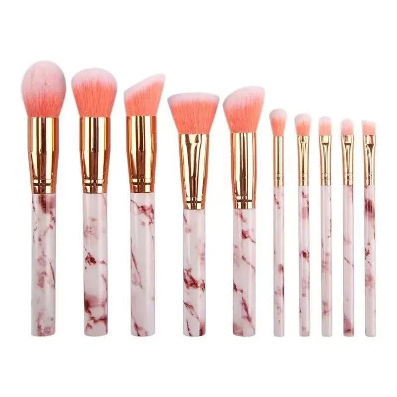 10-Pc Marble Makeup Brush Set | Kabuki, Foundation & Eye Makeup Brush Set QXL pink 10pcs