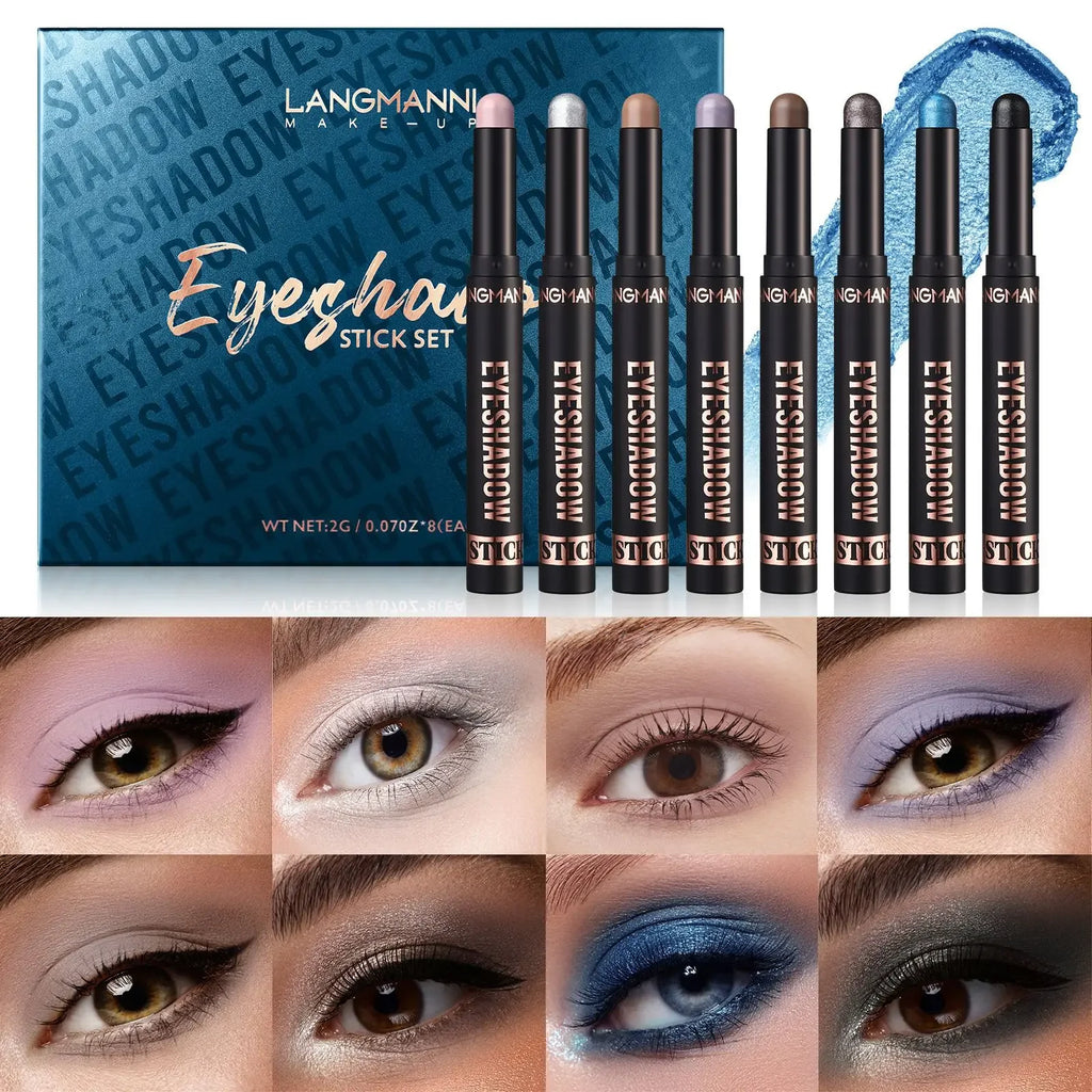Langmanni Metallic Eyeshadow Sticks 8-Pc Set | 16 Shades Eyeshadow Stick Set QXL
