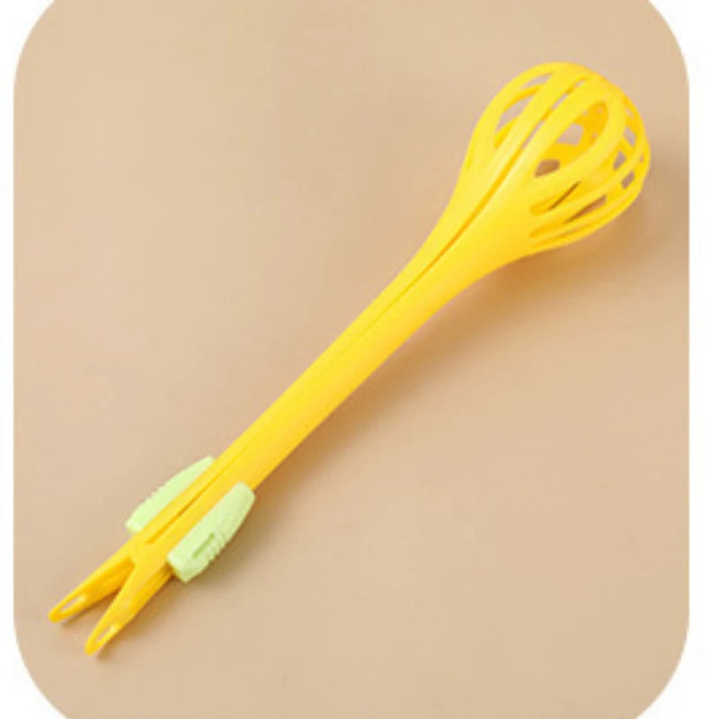 3-in-1 Manual Egg Whisk, Noodle & Food Holder Kitchen Tool Manual Kitchen Whisk QXL Yellow