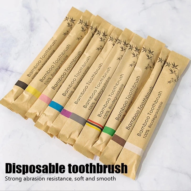 10-Pack Eco Bamboo Toothbrushes | Soft Charcoal BPA-Free Bristles Bamboo Toothbrush Set QXL