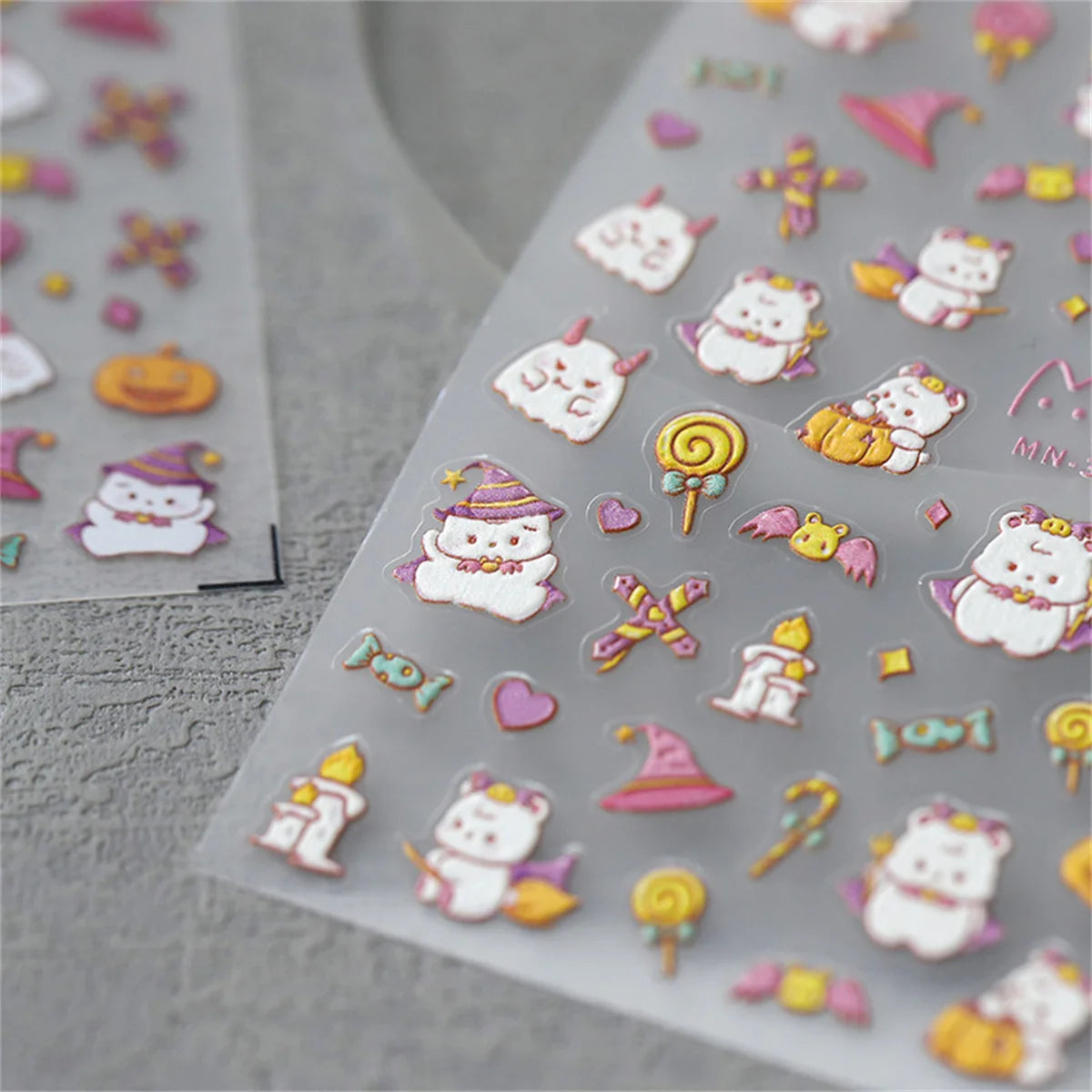5D Kawaii Bear Halloween Nail Stickers – Ghost & Pumpkin Decals Nail Art Stickers QXL
