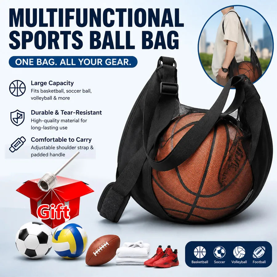 Mesh Ball Bag with Zipper & Crossbody Strap | Size 7 Sports Sports Ball Bag QXL
