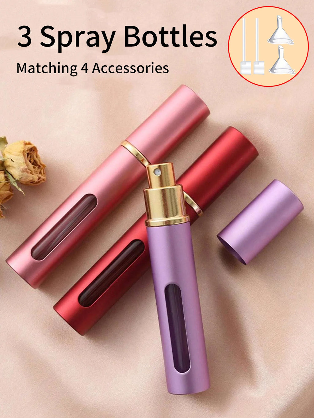 3-Pack 5ml Refillable Perfume Spray Bottles & Funnels Perfume Atomiser Set QXL