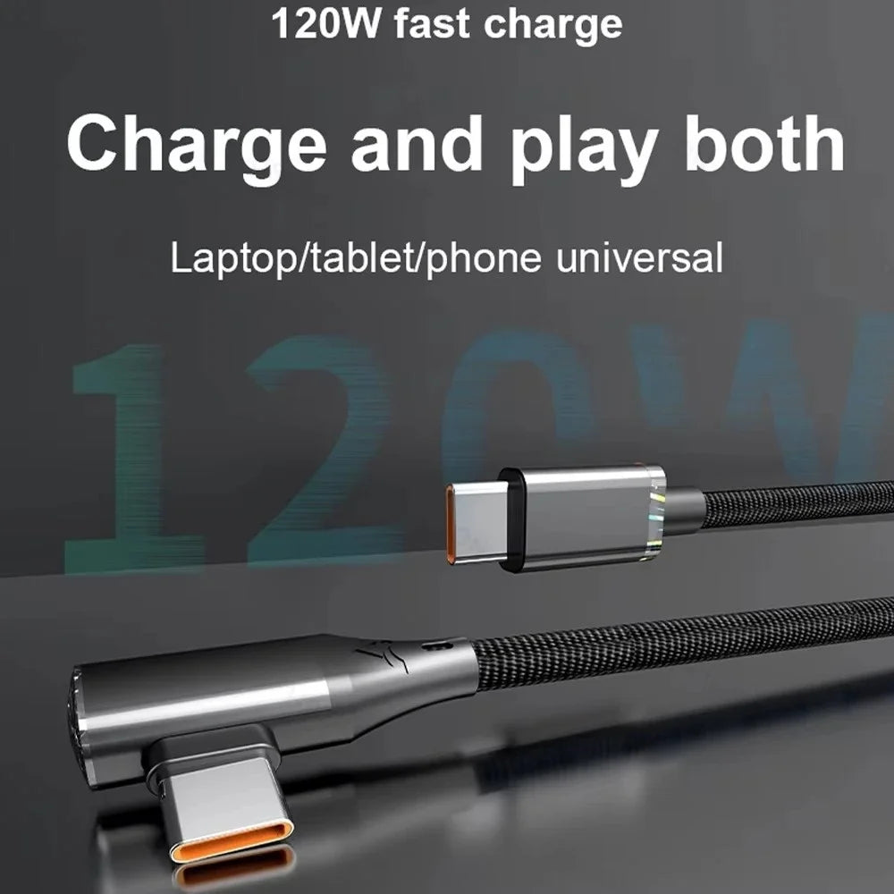 120W 90° Elbow USB-C to USB-C Fast Charging Cable | PD 6A USB-C Charging Cable QXL