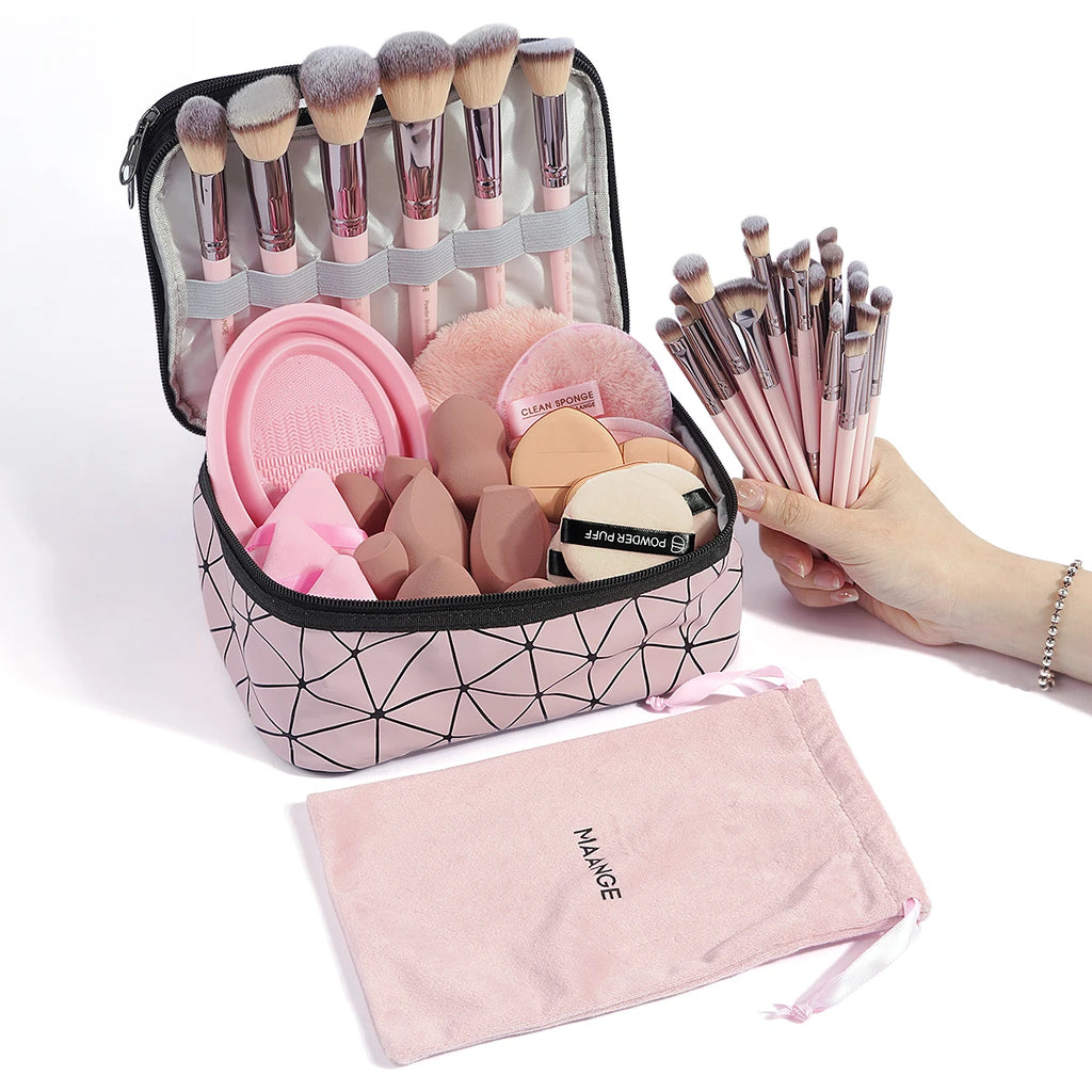 MAANGE 54-Pc Makeup Brush Kit with Sponges & Travel Bag Makeup Brush Kit QXL