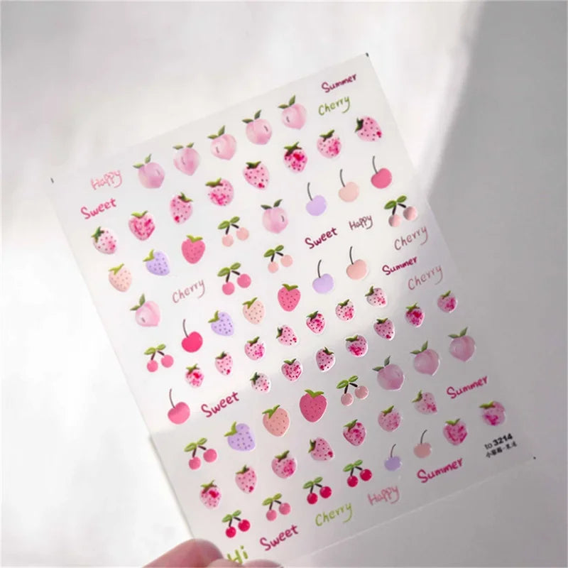 5D Jelly Fruit Nail Stickers | Kawaii Strawberry Cherry Decals Nail Art Stickers QXL