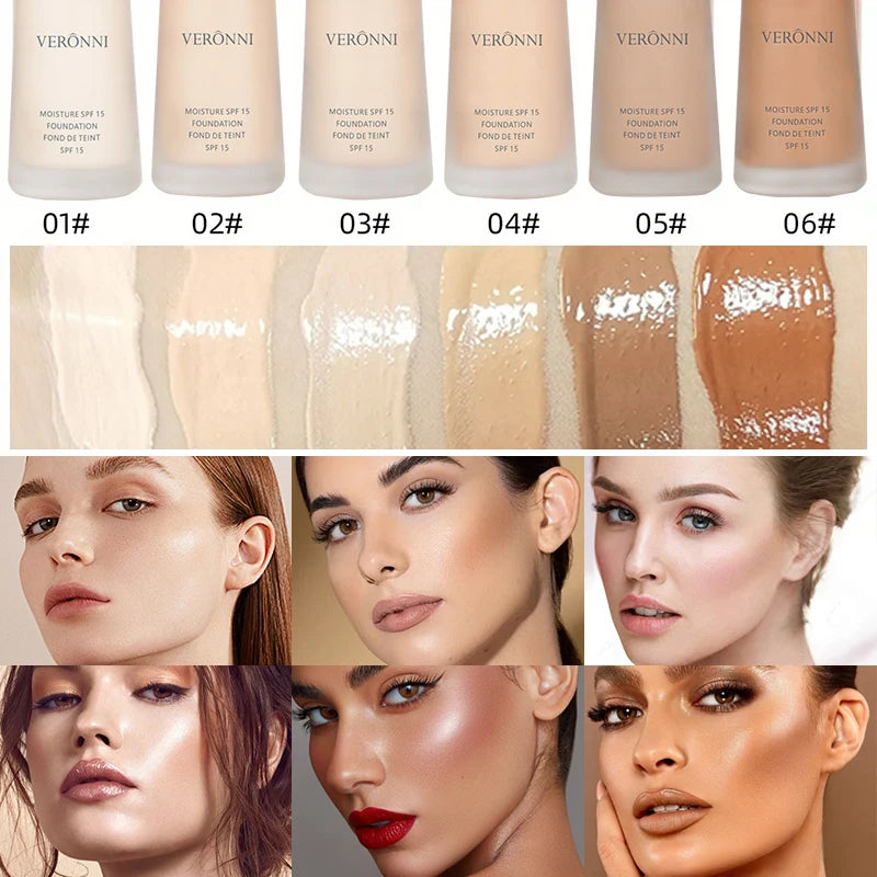 6-Shade Long-Wearing Liquid Foundation | Portable Face Base Liquid Foundation QXL