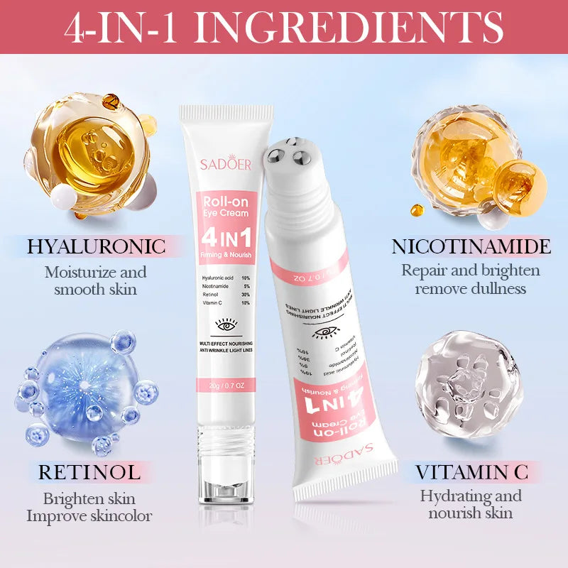 SADOER 4-in-1 Retinol Eye Cream | Hyaluronic Acid & Vitamin C Eye Cream Serum QXL