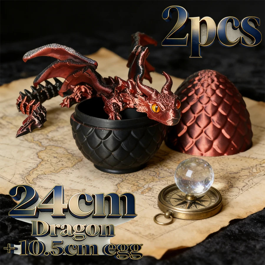 3D Printed Dragon Statue Set | Flexible Wings & Dragon Egg Fantasy Dragon Figurine QXL