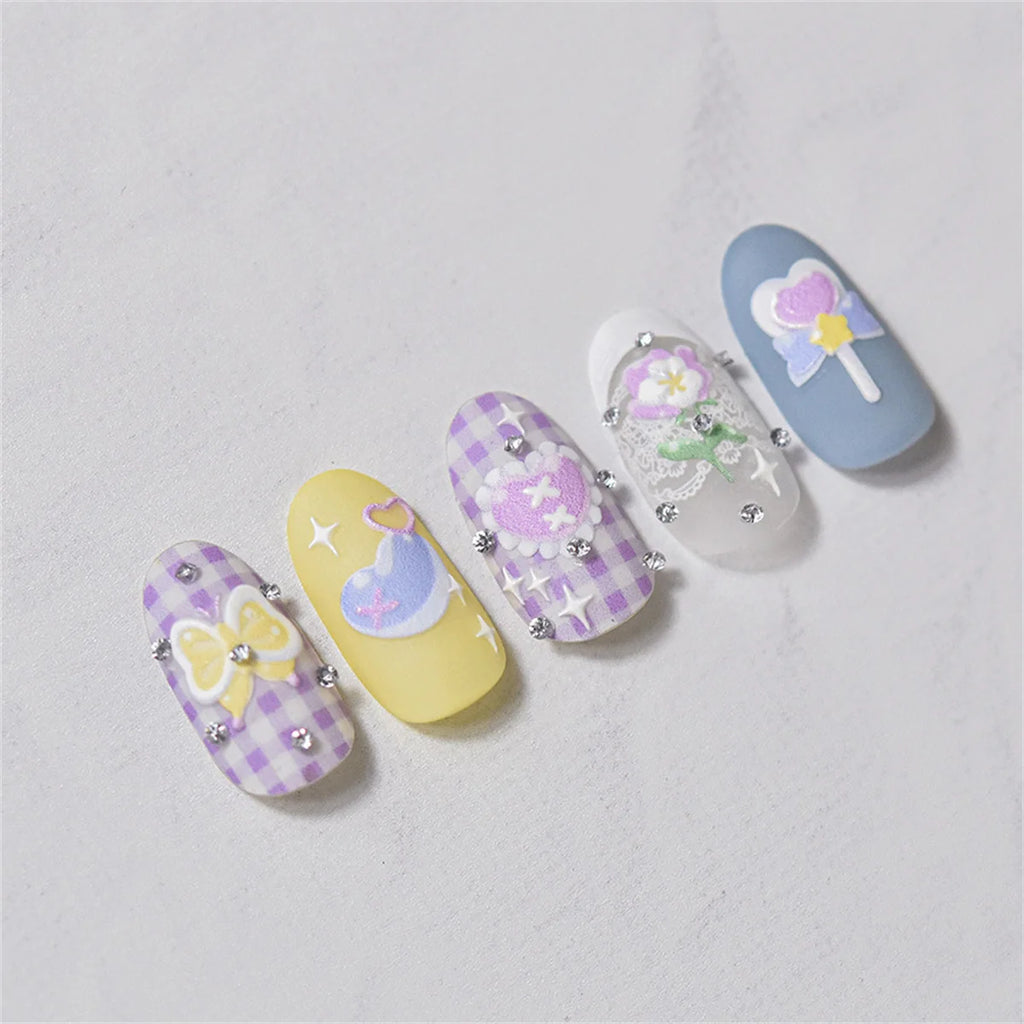 5D Kawaii Pink Purple Heart Nail Art Stickers | DIY Decals Nail Art Stickers QXL