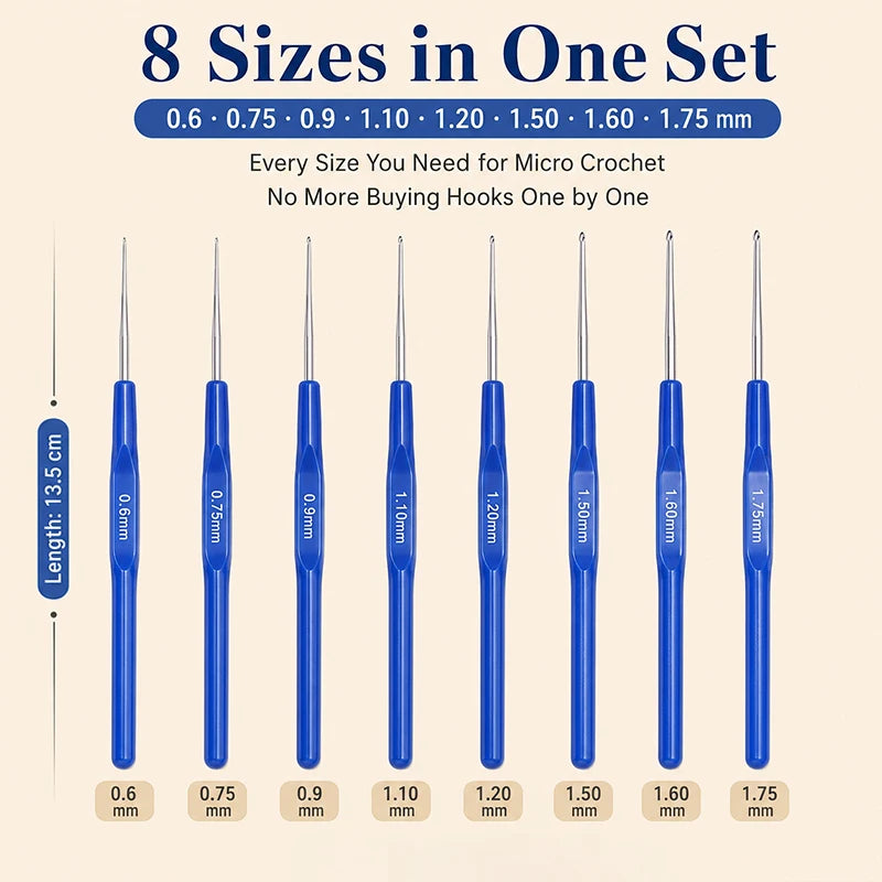 8-Piece Mini Crochet Hook Set | 0.6mm–1.75mm Fine Hooks Crochet Hook Set QXL 8pcs