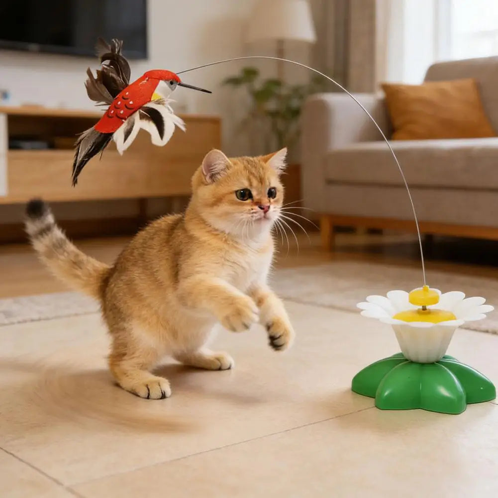 Electric Rotating Butterfly & Bird Cat Teaser Wand Toy Interactive Cat Toy QXL