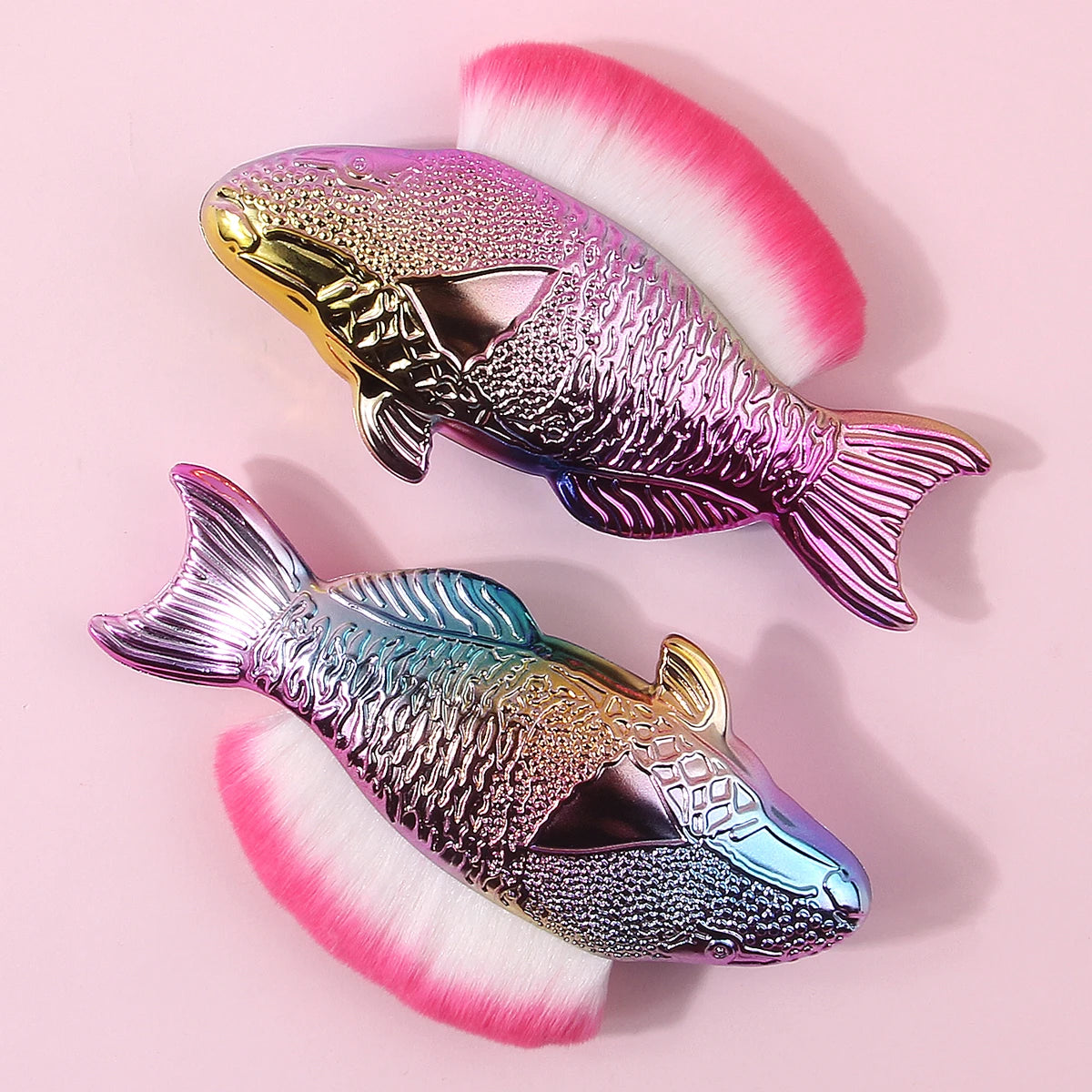 2-Pack Fish-Shaped Rainbow Gradient Makeup Brushes – Blush & Powder Makeup Brush Set QXL