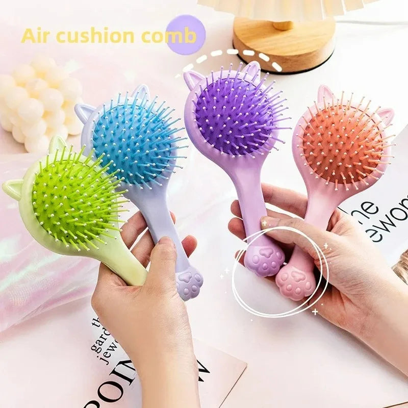Cat Paw Air Cushion Hair Brush with Mirror & Scalp Massager Air Cushion Hair Brush QXL