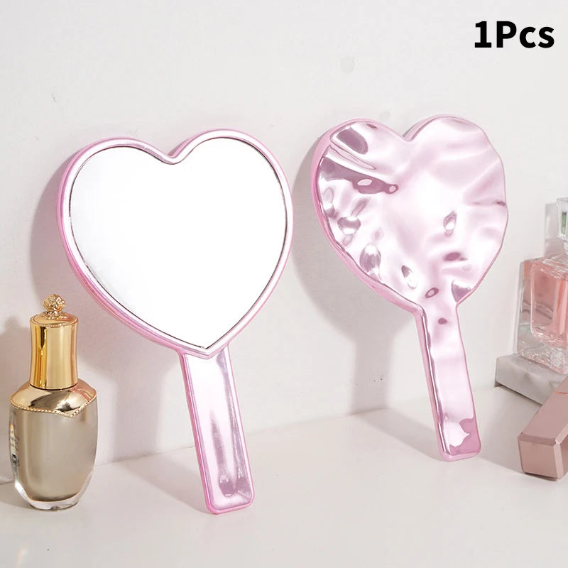 Heart-Shaped Handheld Makeup Mirror | Compact Vanity Mirror Handheld Makeup Mirror QXL Pink