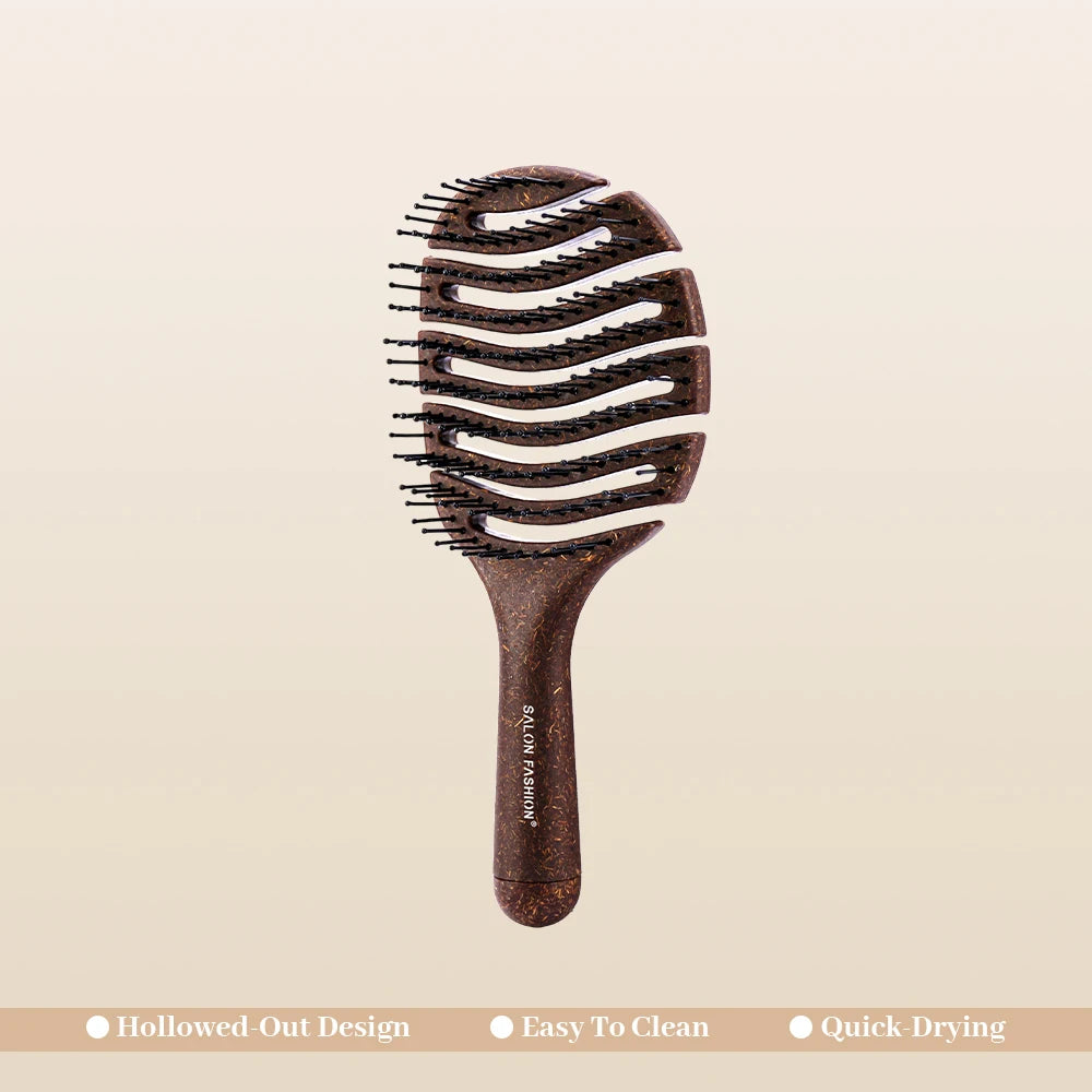 Long-Handle Hollow Bristle Comb – Anti-Static Wig Hair Brush Hair Comb QXL 3176SY-Coffee