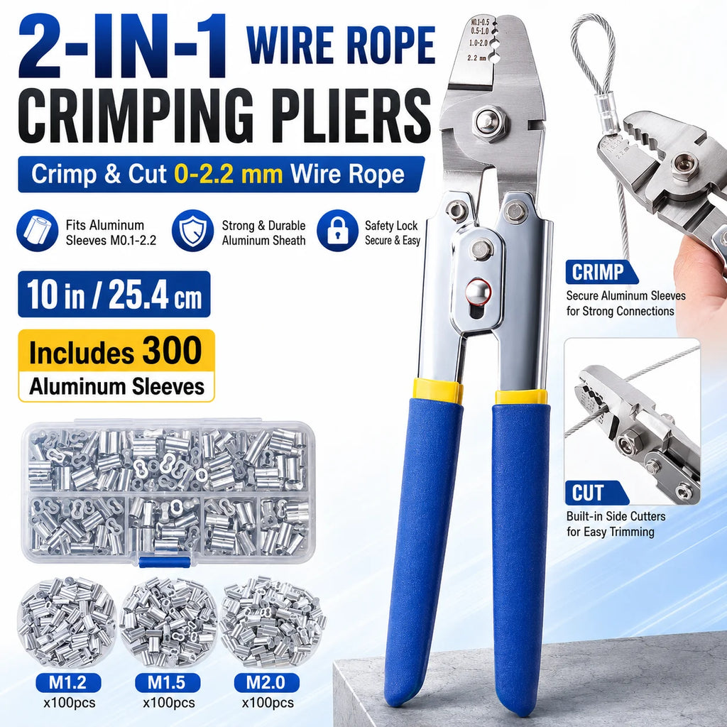 10-Inch 2-in-1 Wire Rope Crimping Pliers | Aluminum Sleeve Swager Wire Rope Crimping Pliers QXL