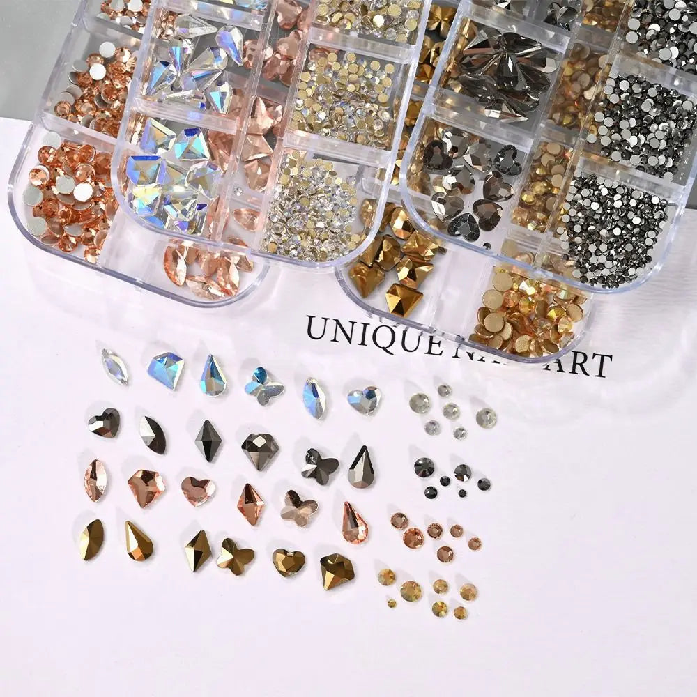 12-Grid 3D Nail Art Rhinestones | Mixed Shape Glass Charms Nail Art Rhinestones QXL