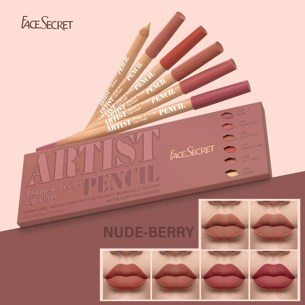 6-Piece Waterproof Lip Liner Set | Nude, Pink & Coffee Tones Lip Liner Set QXL