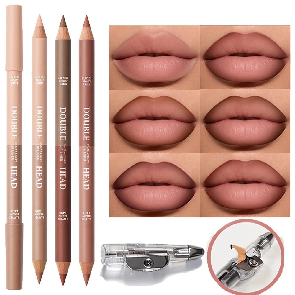 3-Pack Double-Ended Waterproof Matte Lip Liners + Sharpener Lip Liner Set QXL