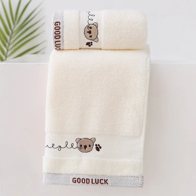 Soft Cotton Baby Washcloth | Cartoon Bear Face Towel for Kids Baby Washcloth Towel QXL B62 White