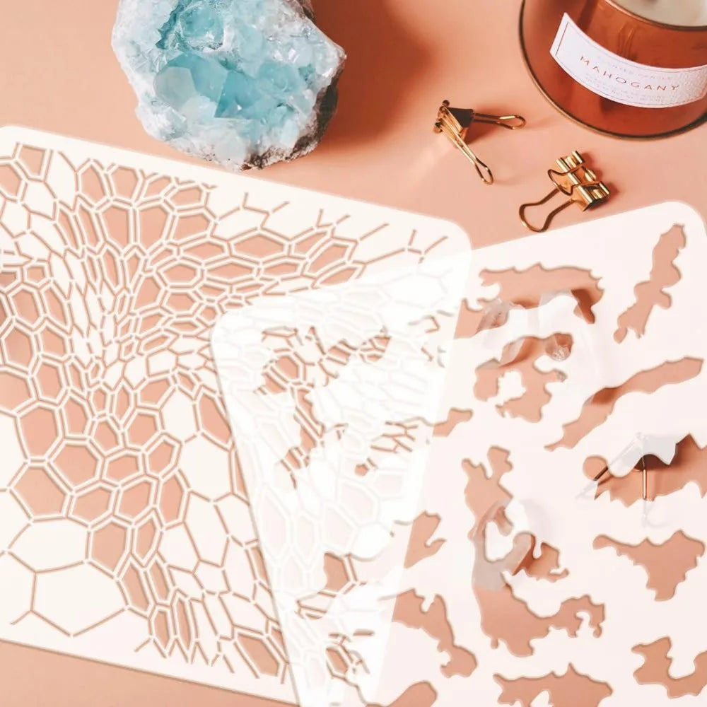 4-Piece Hexagonal Camo Layered Painting Stencils | 11.8" Craft Painting Stencil QXL