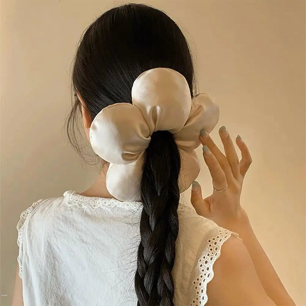 Sponge Flower Satin Hair Scrunchies | Elegant Ponytail Holders Hair Scrunchie QXL