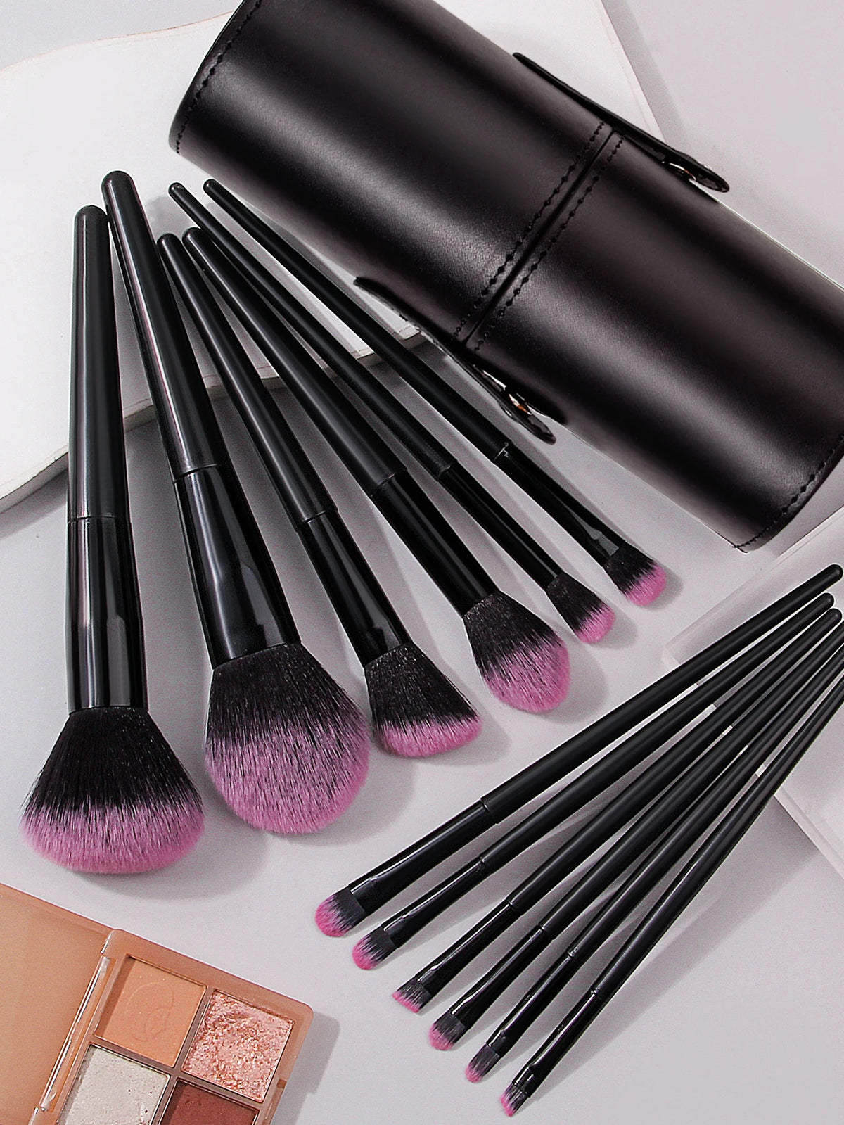 19-Pc Makeup Brush Set with Sponges, Puffs & Holder Makeup Brush Set QXL