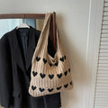 Love Heart Crochet Shoulder Bag | Knitted Woven Tote for Women Crochet Shoulder Bag QXL Khaki