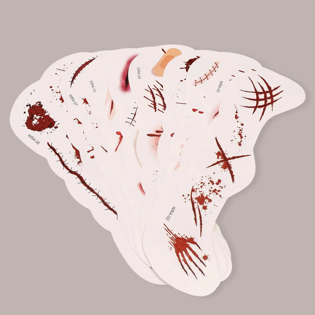 10-Pack Halloween Scar Temporary Face Tattoo Stickers | Cosplay Temporary Tattoo Stickers QXL