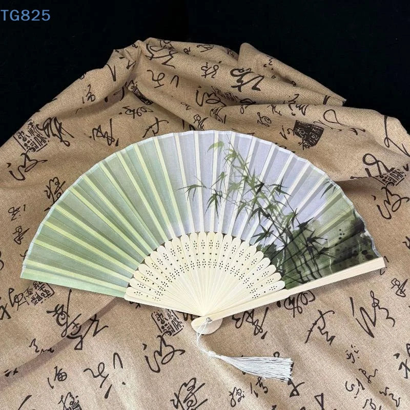 Chinese Folding Fan | Bamboo Tassel Vintage Hand Fan Folding Hand Fan QXL