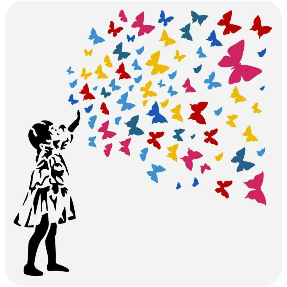 Woman & Butterfly PET Painting Stencil 11.8" | DIY Wall Decor Craft Painting Stencil QXL