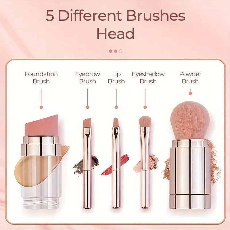 VERONNI 5-in-1 Retractable Portable Makeup Brush Set Retractable Makeup Brush QXL