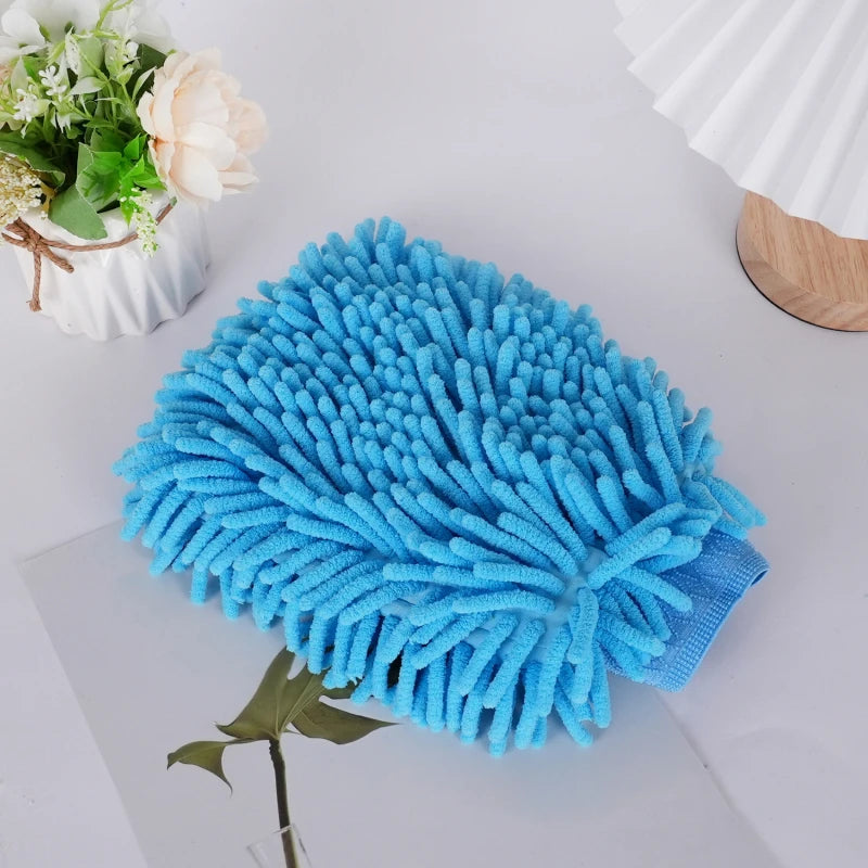 Chenille Car Wash Glove | Double-Sided Plush Detailing Mitt Car Wash Mitt QXL Sky blue