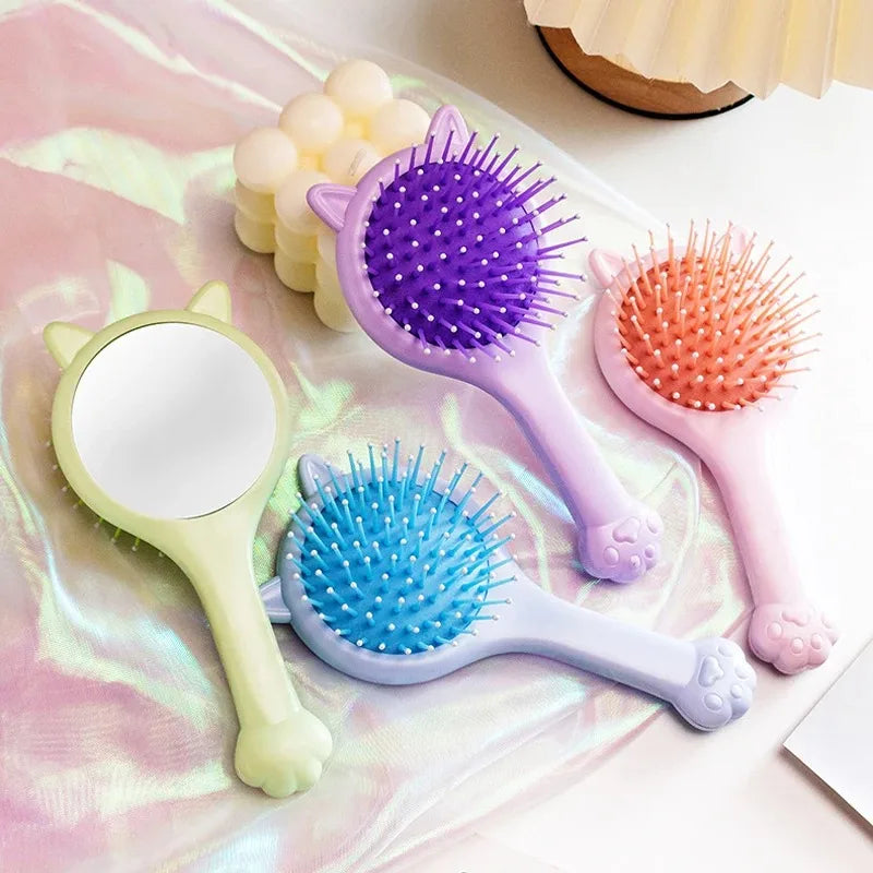 Cat Paw Air Cushion Hair Brush with Mirror & Scalp Massager Air Cushion Hair Brush QXL