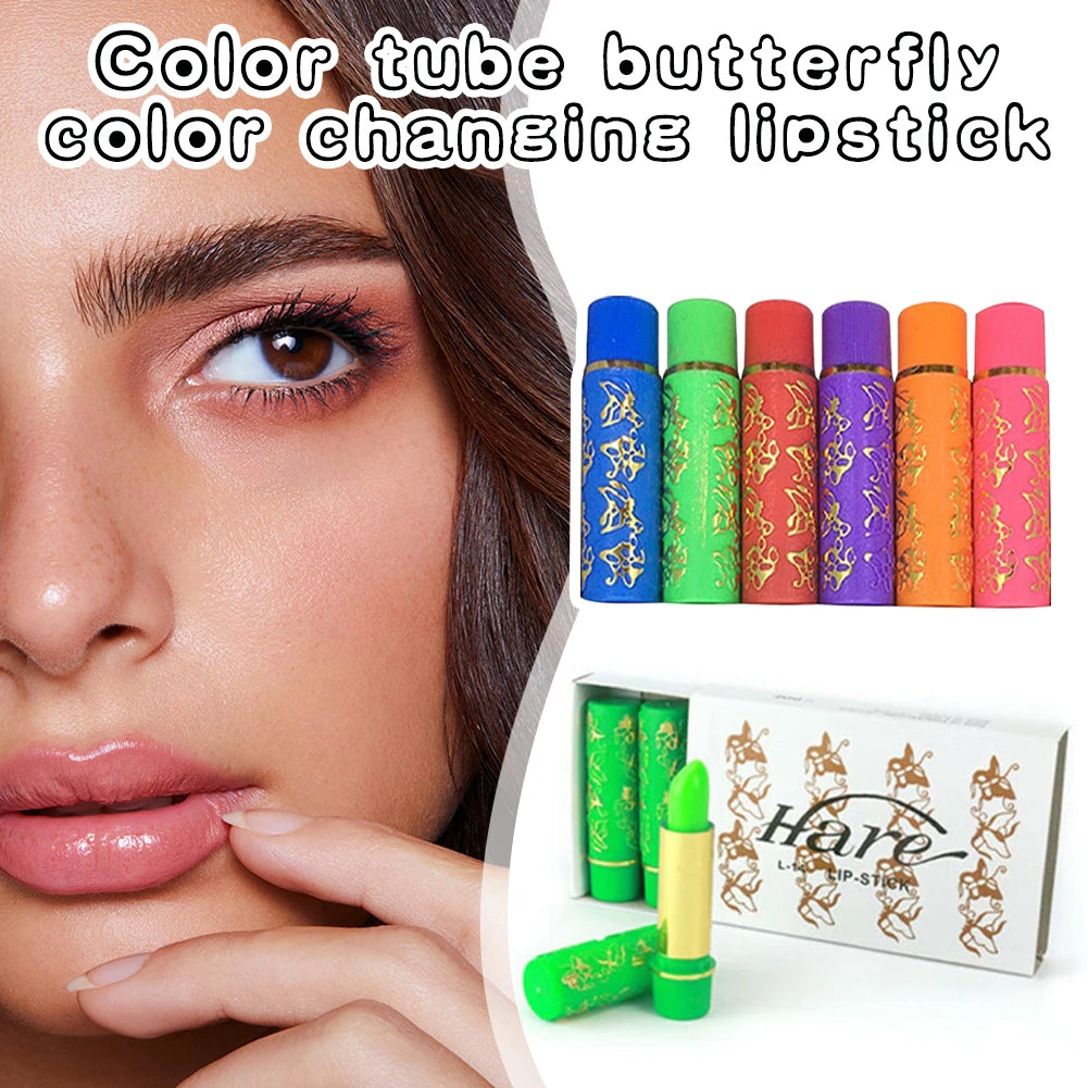 6-Pack Color-Changing Moisturizing Lipstick Set | Butterfly Tube Color-Changing Lipstick QXL