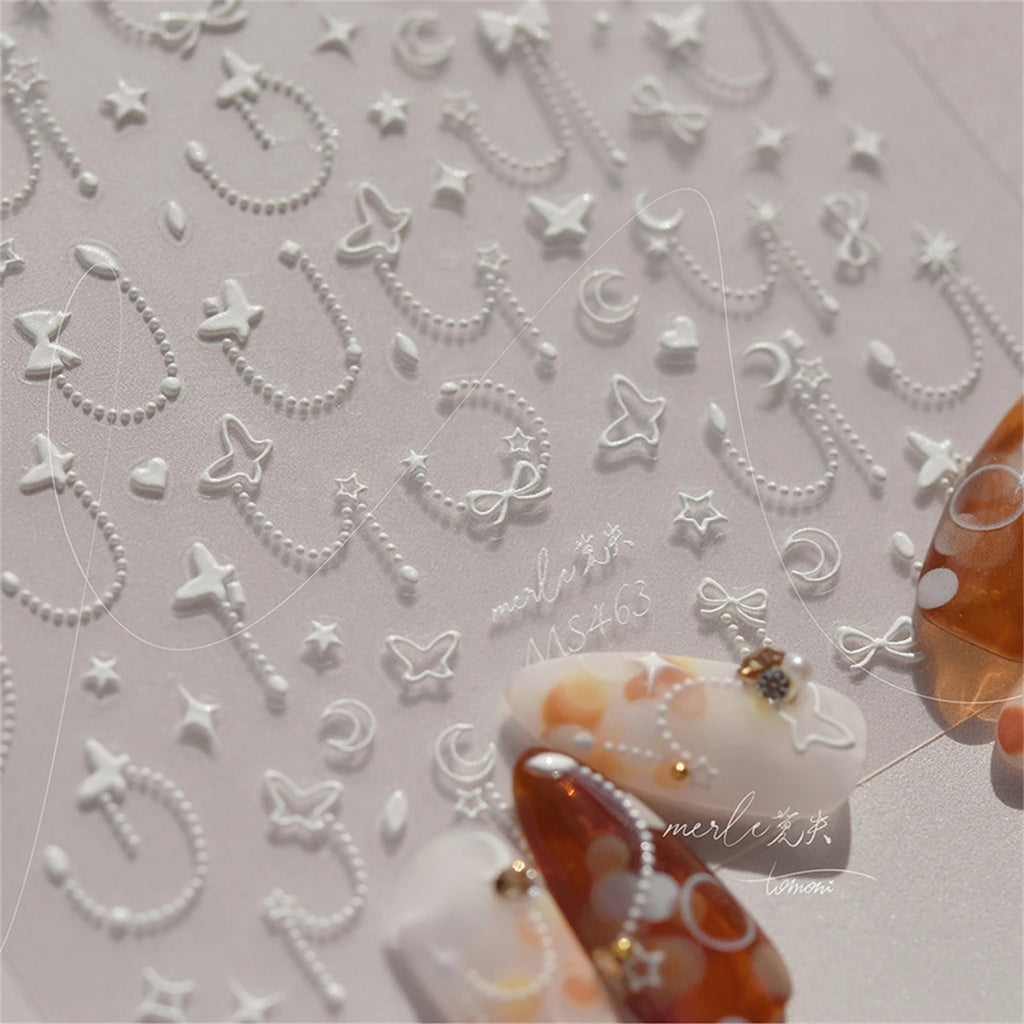 5D Star Chain Nail Stickers – Gold Silver Self-Adhesive Decals Nail Art Stickers QXL