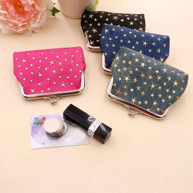 Vintage Kiss Lock Coin Purse | Star Print Canvas Women's Wallet Kiss Lock Coin Purse QXL
