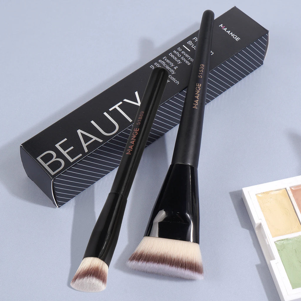 2-Pc Flat & Angle Foundation Contour Makeup Brush Set Makeup Brush Set QXL Black