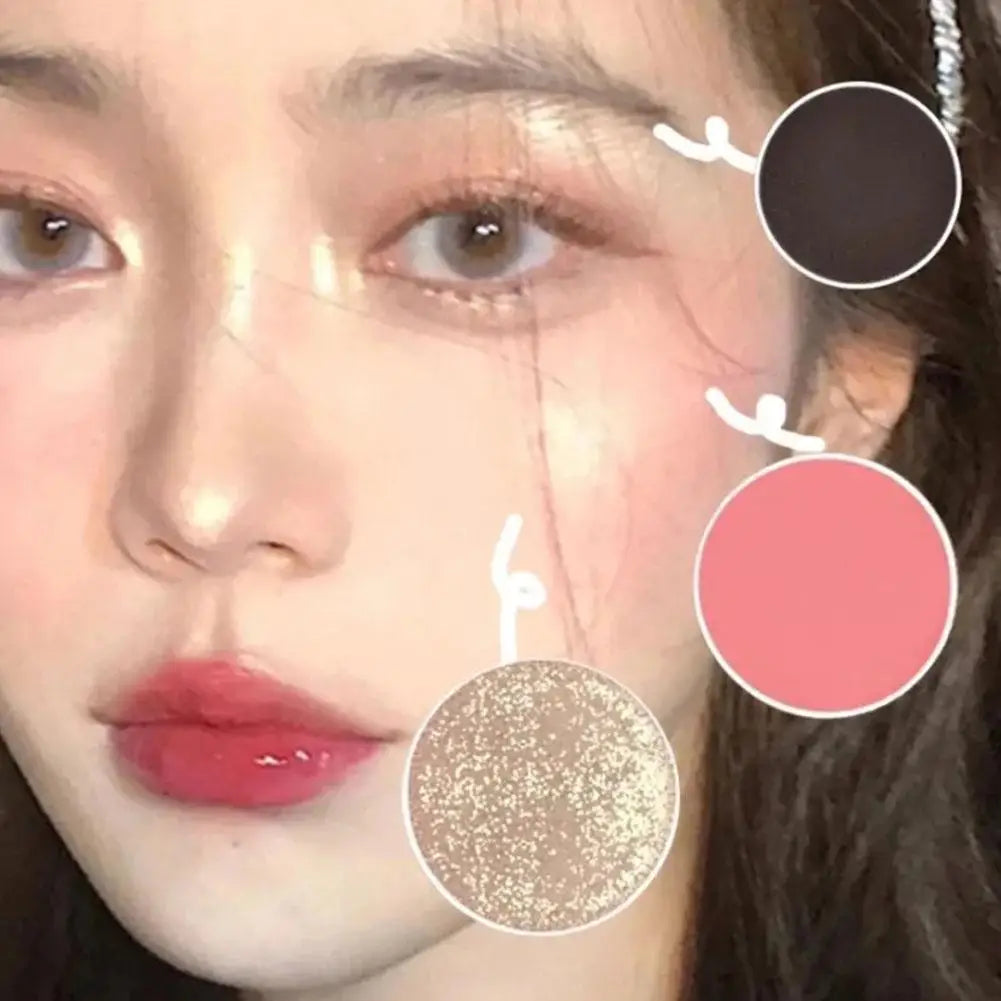 3-in-1 Blush Highlighter Contour Palette | Matte & Glitter Makeup Palette QXL