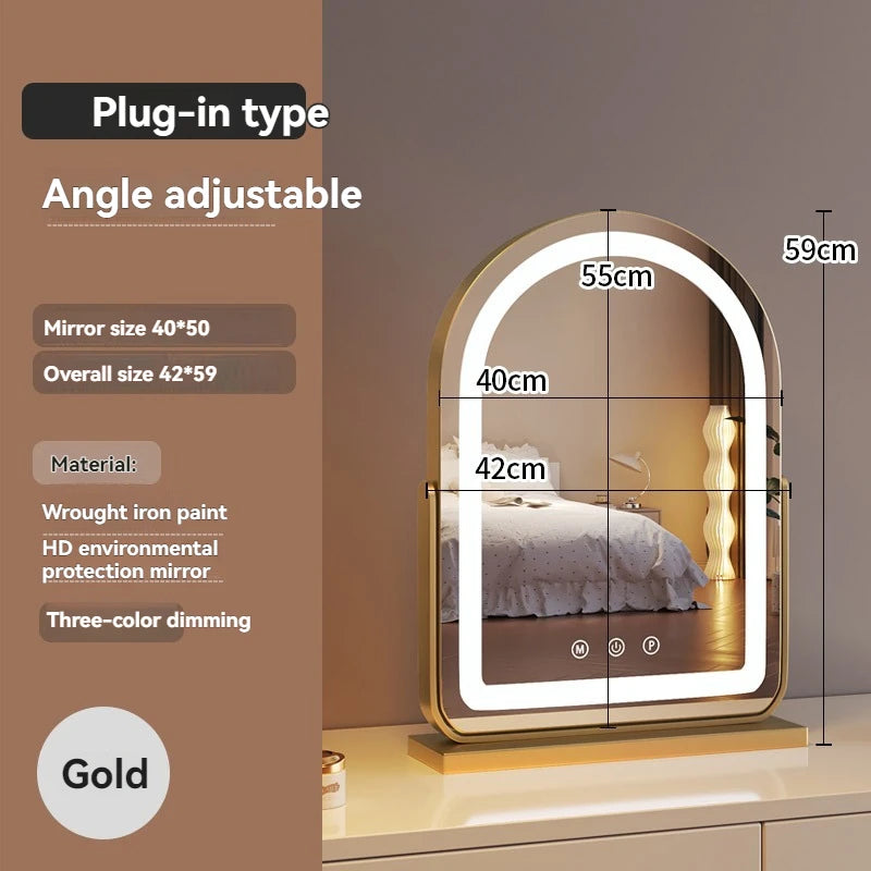 Large Desktop LED Makeup Mirror with Fill Light | Vanity LED Vanity Mirror QXL gold W40H55