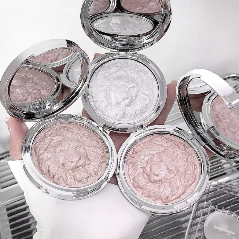 Lion Series Highlighter Powder | Pearlescent Shimmer Compact Face Highlighter Powder QXL