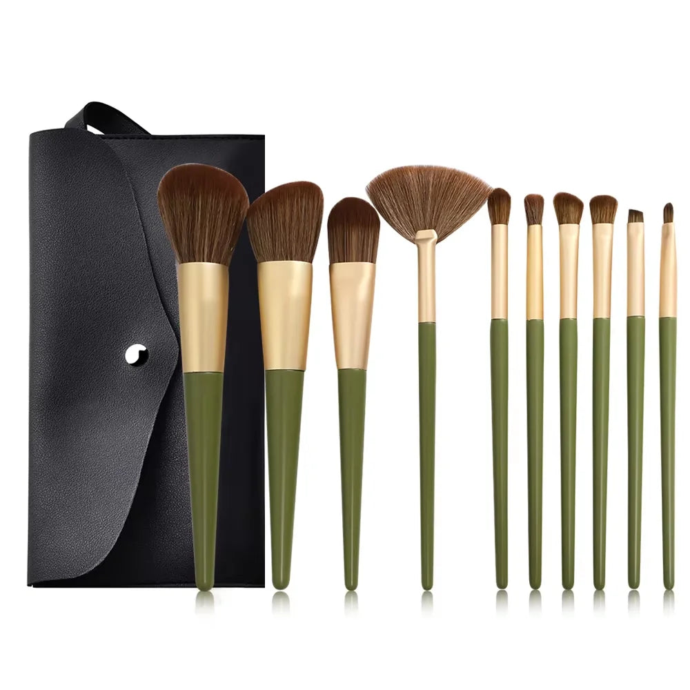 10-Pc Soft Fluffy Makeup Brush Set | Foundation Blush Kabuki Makeup Brush Set QXL with bag