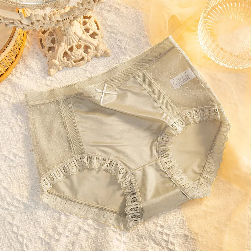Women's Seamless Lace Briefs | Cotton Crotch Mid-Waist Panties Women's Briefs QXL Coconut green-yellow XLCode(130-150Jin)