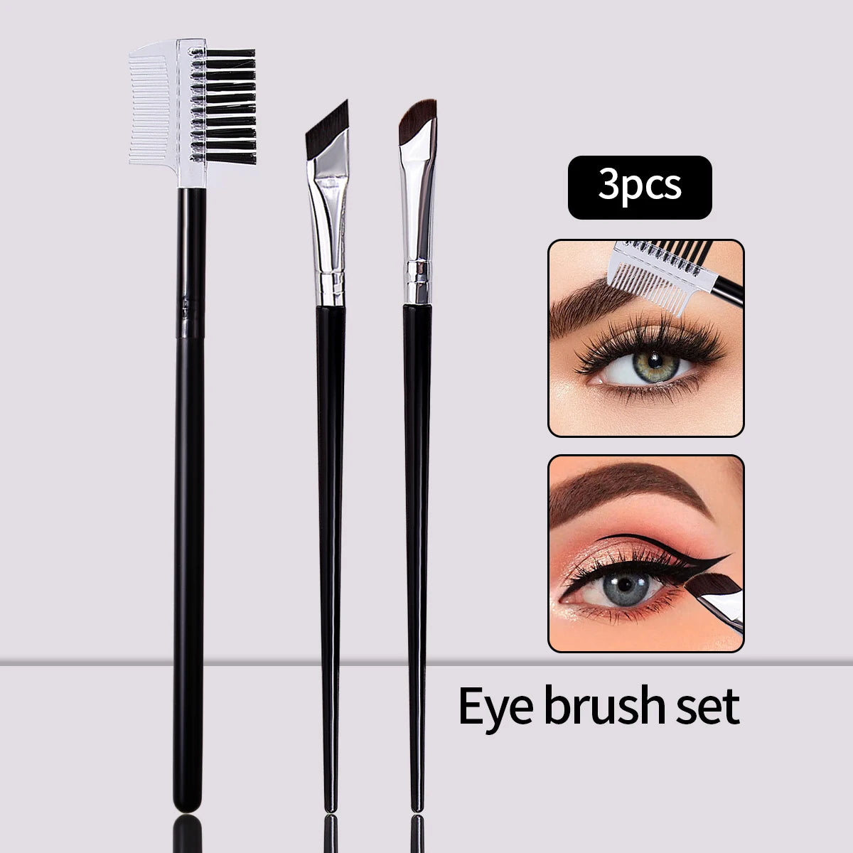 3-Pc Double-Ended Eyebrow & Eyeliner Brush Set | KOSSHOW Eye Makeup Brush Set QXL black