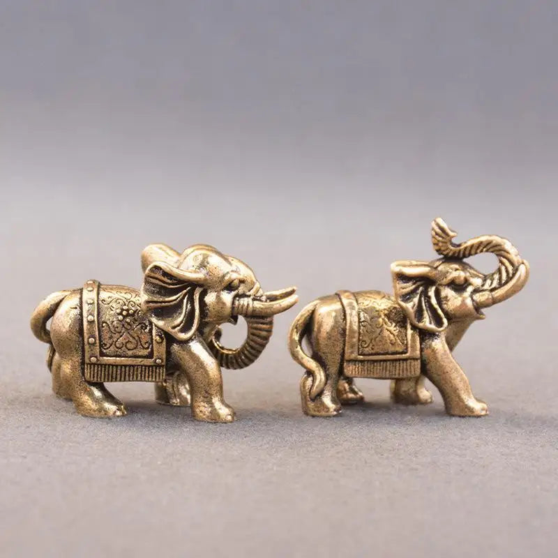 Brass Lucky Elephant Miniature Figurine | Antique Copper Statue Decorative Figurine QXL