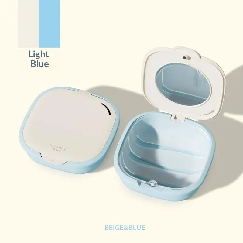 Magnetic Retainer & Denture Storage Box with Mirror Dental Appliance Case QXL blue