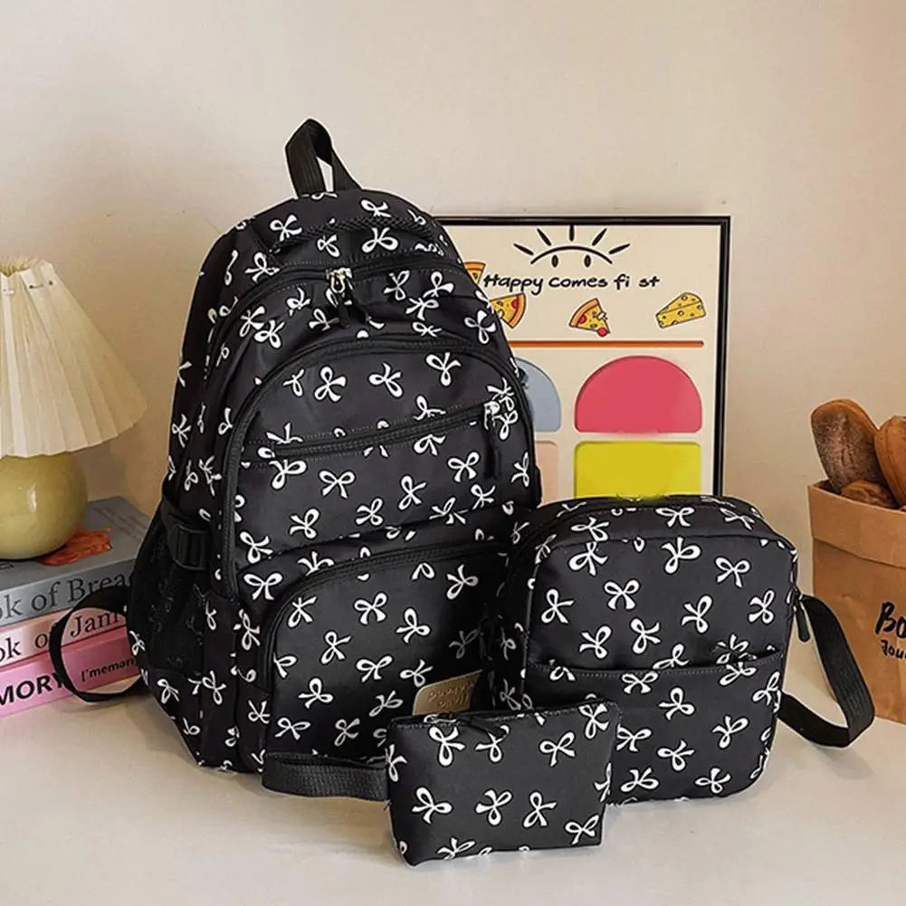3-Piece Bow Nylon Backpack Set | Large School & Travel Bag Backpack Set QXL